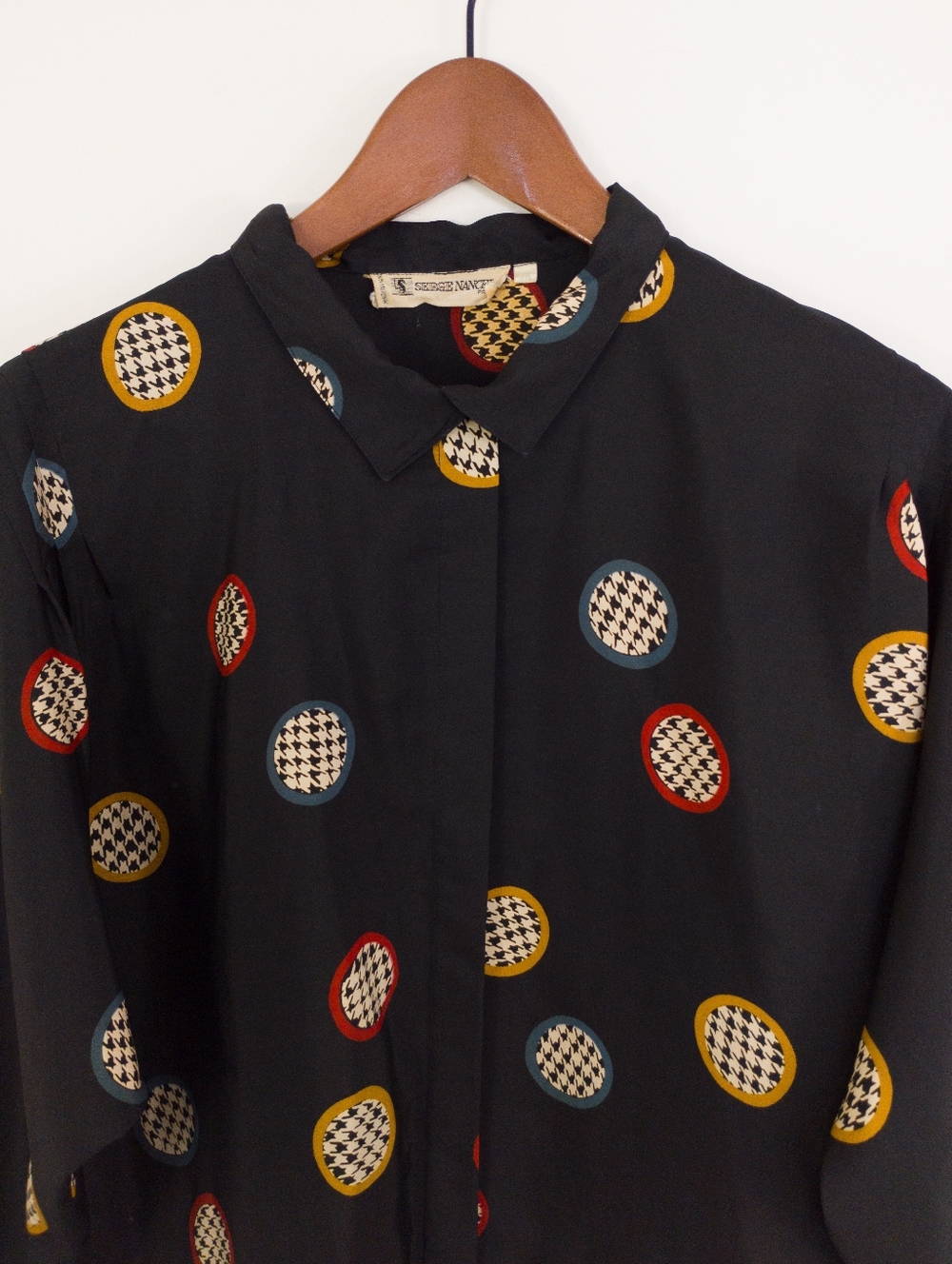 Serge Nancel Paris Vintage Geometric Circle Print Button Down Blouse Size 40 - Picture 2 of 10